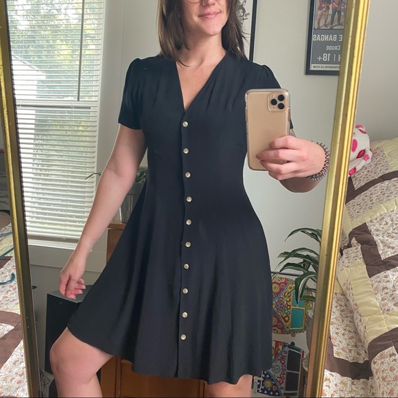 Black button up mini dress - Picture 1 of 12